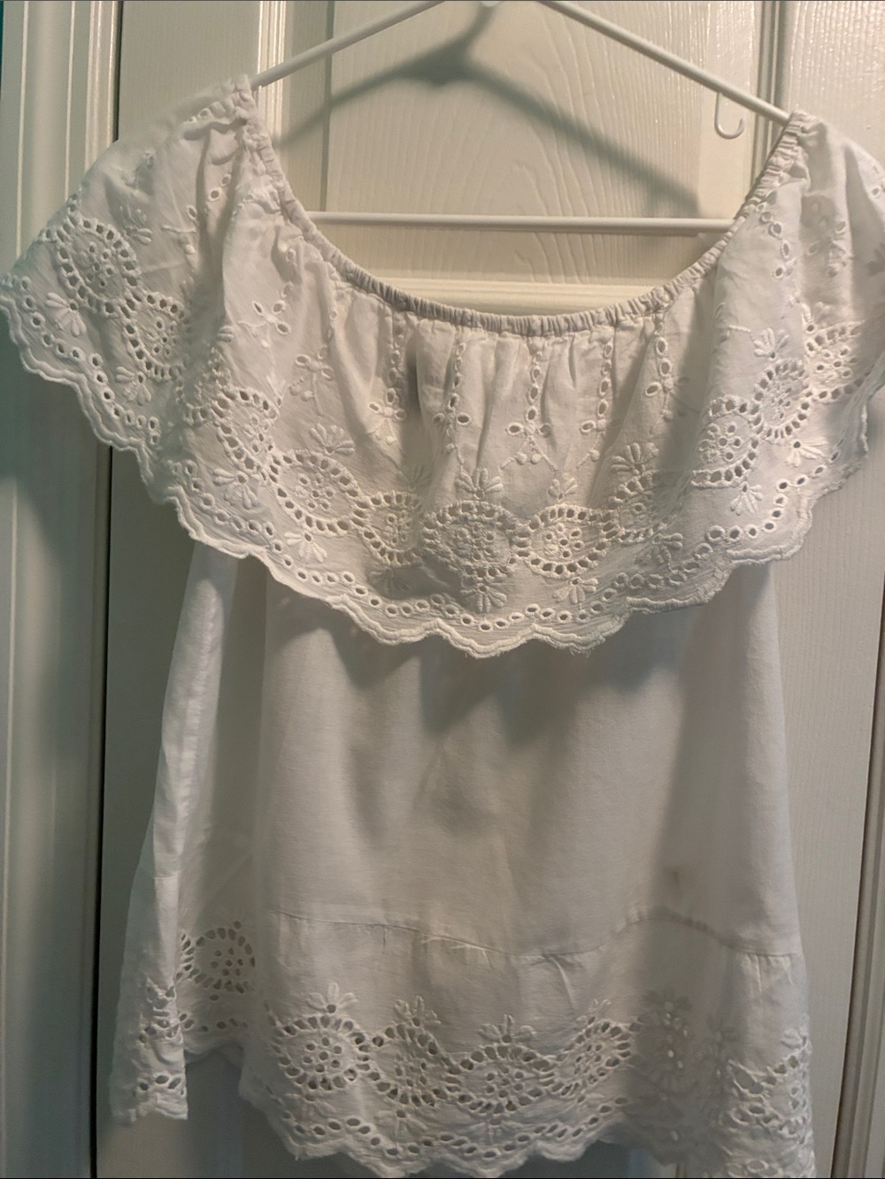 J. Crew Factory White Off-Shoulder Eyelet Top